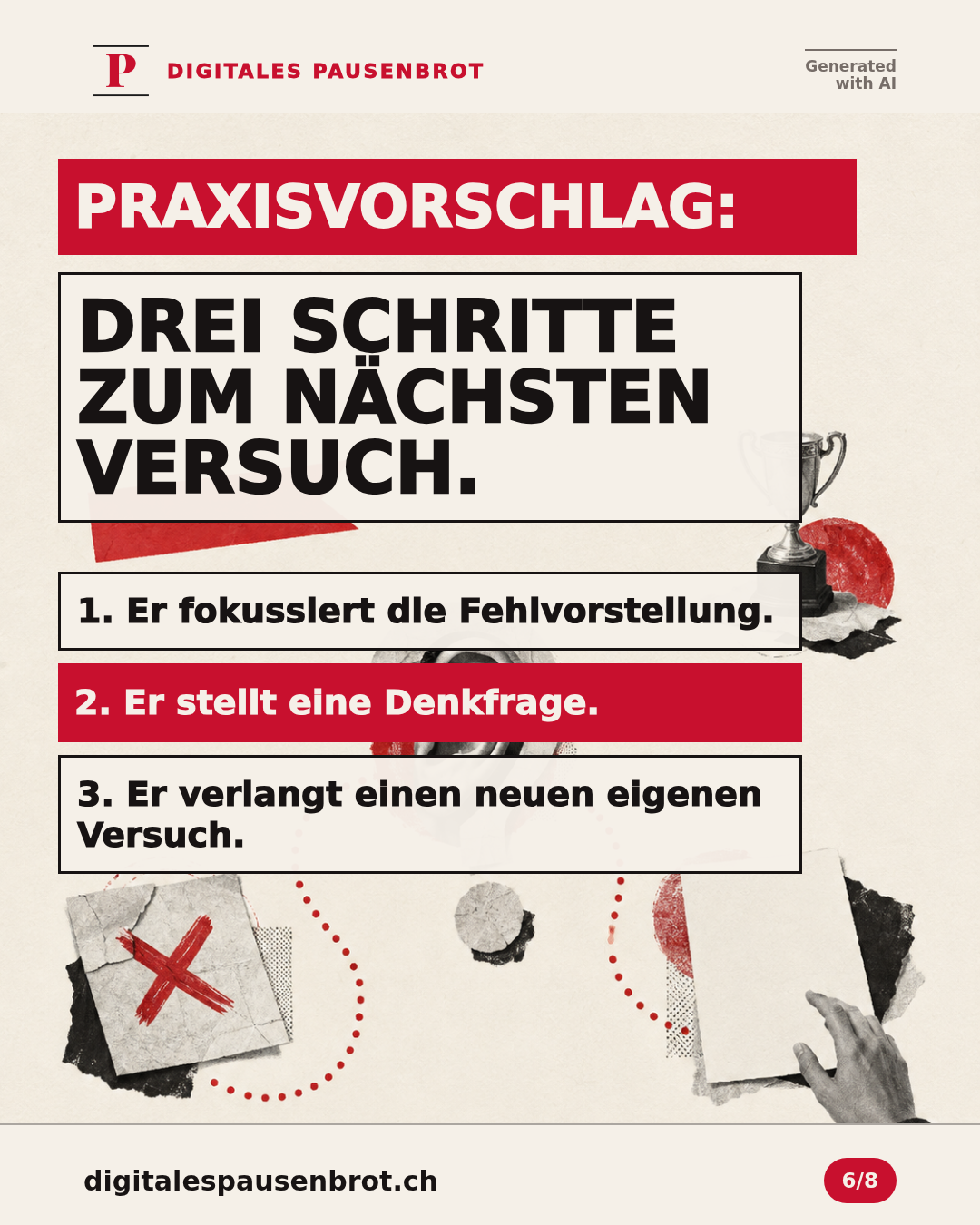 Praxisvorschlag für den nächsten Versuch: eine Fehlvorstellung fokussieren, eine Denkfrage stellen und einen neuen eigenen Versuch verlangen.
