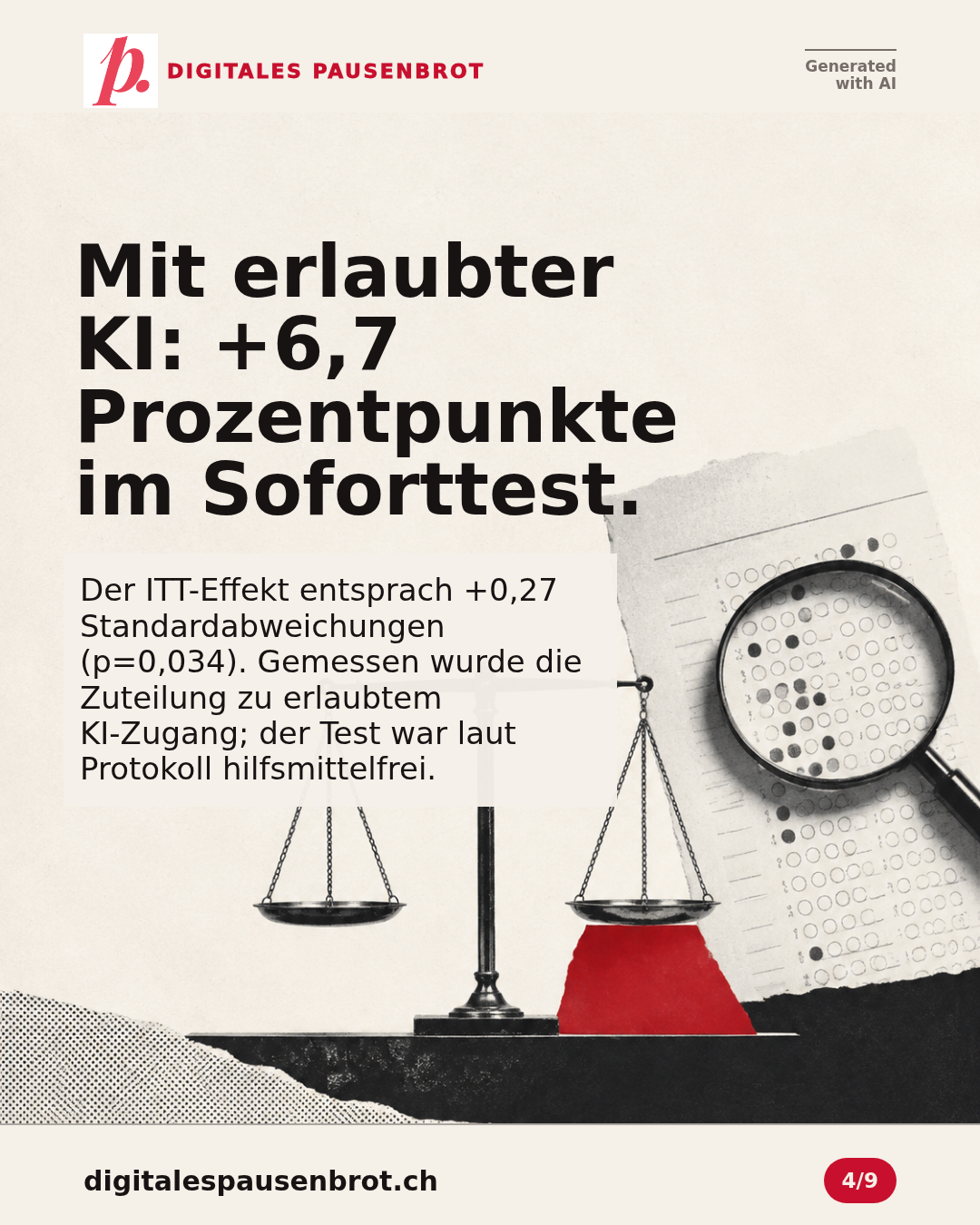 Zwei Ergebnisbalken markieren den Unterschied von 6,7 Prozentpunkten im Soforttest als spezifisches Experiment.