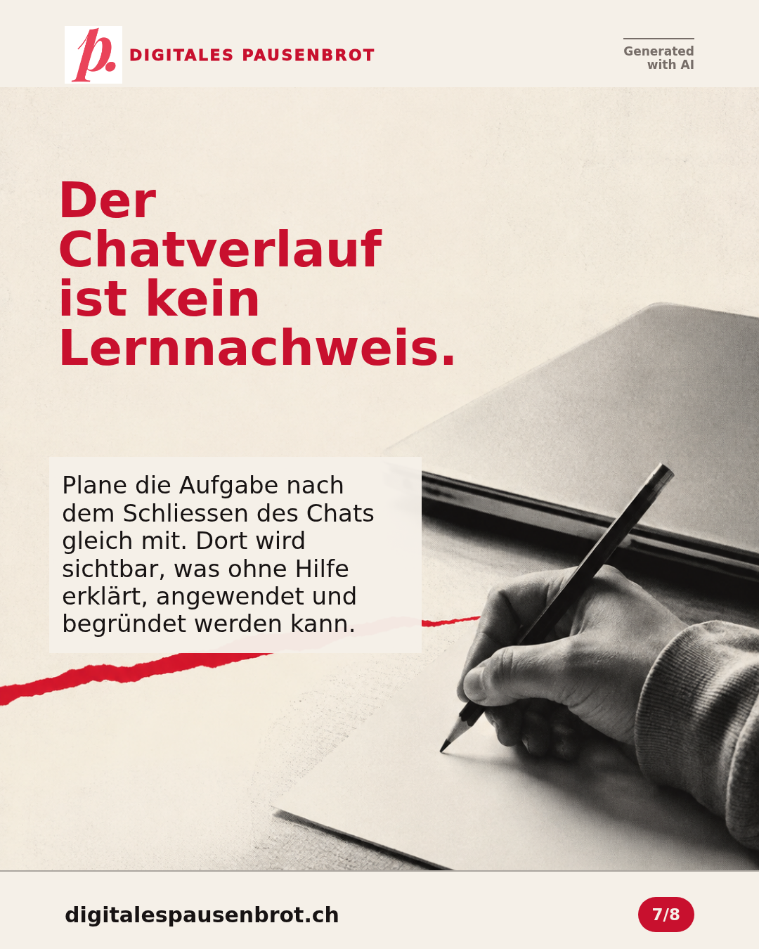 Der Chatverlauf ist kein Lernnachweis; sichtbar wird, was ohne Hilfe erklärt, angewendet und begründet werden kann.